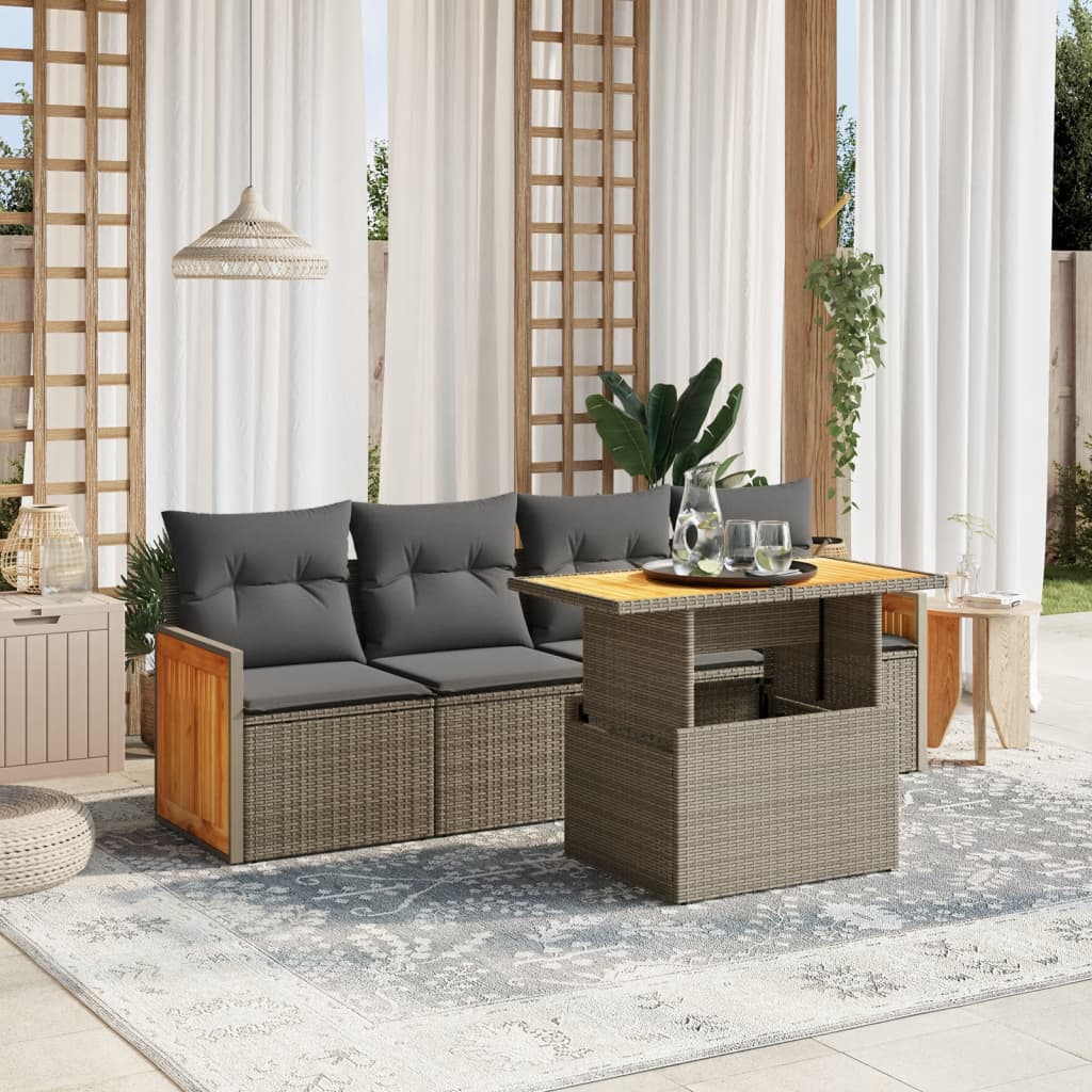5-delige Loungeset met kussens poly rattan grijs is nu te koop bij PeponiXL, paradijselijk wonen!