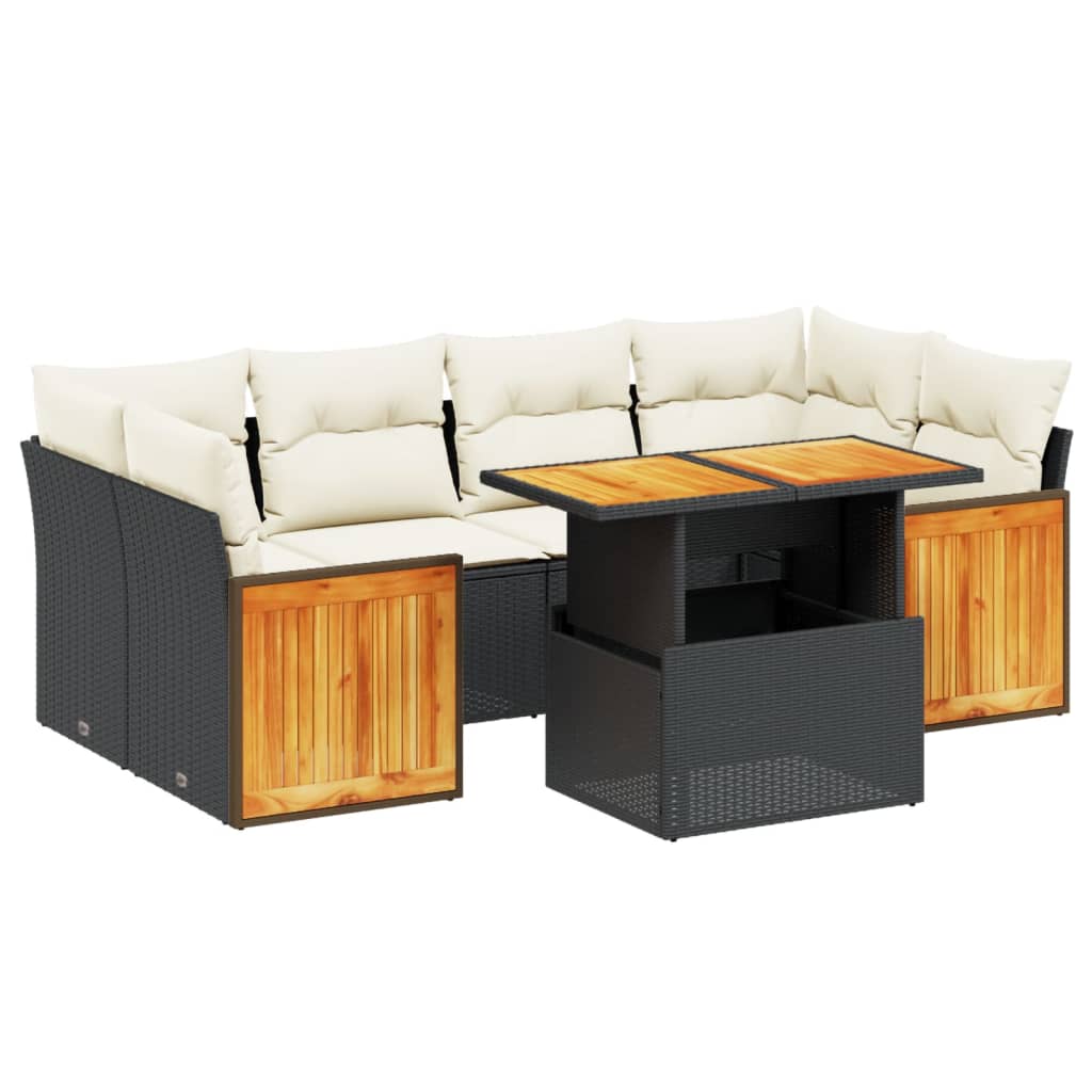7-delige Loungeset met kussens poly rattan zwart is nu te koop bij PeponiXL, paradijselijk wonen!