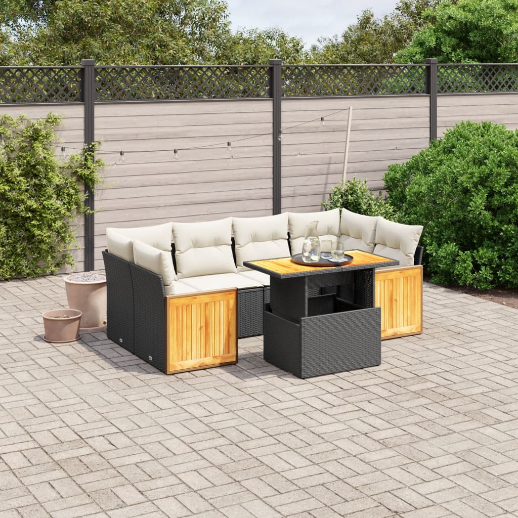 7-delige Loungeset met kussens poly rattan zwart is nu te koop bij PeponiXL, paradijselijk wonen!