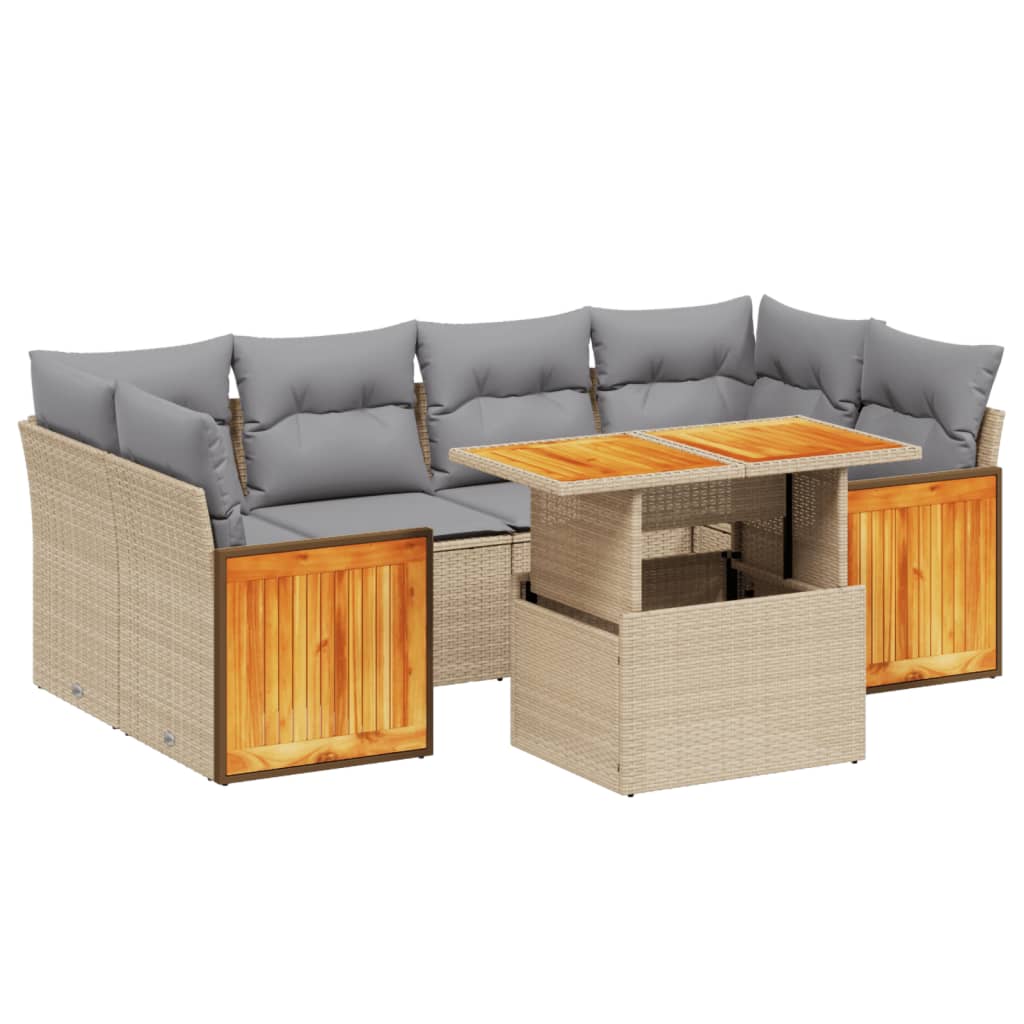 7-delige Loungeset met kussens poly rattan beige is nu te koop bij PeponiXL, paradijselijk wonen!