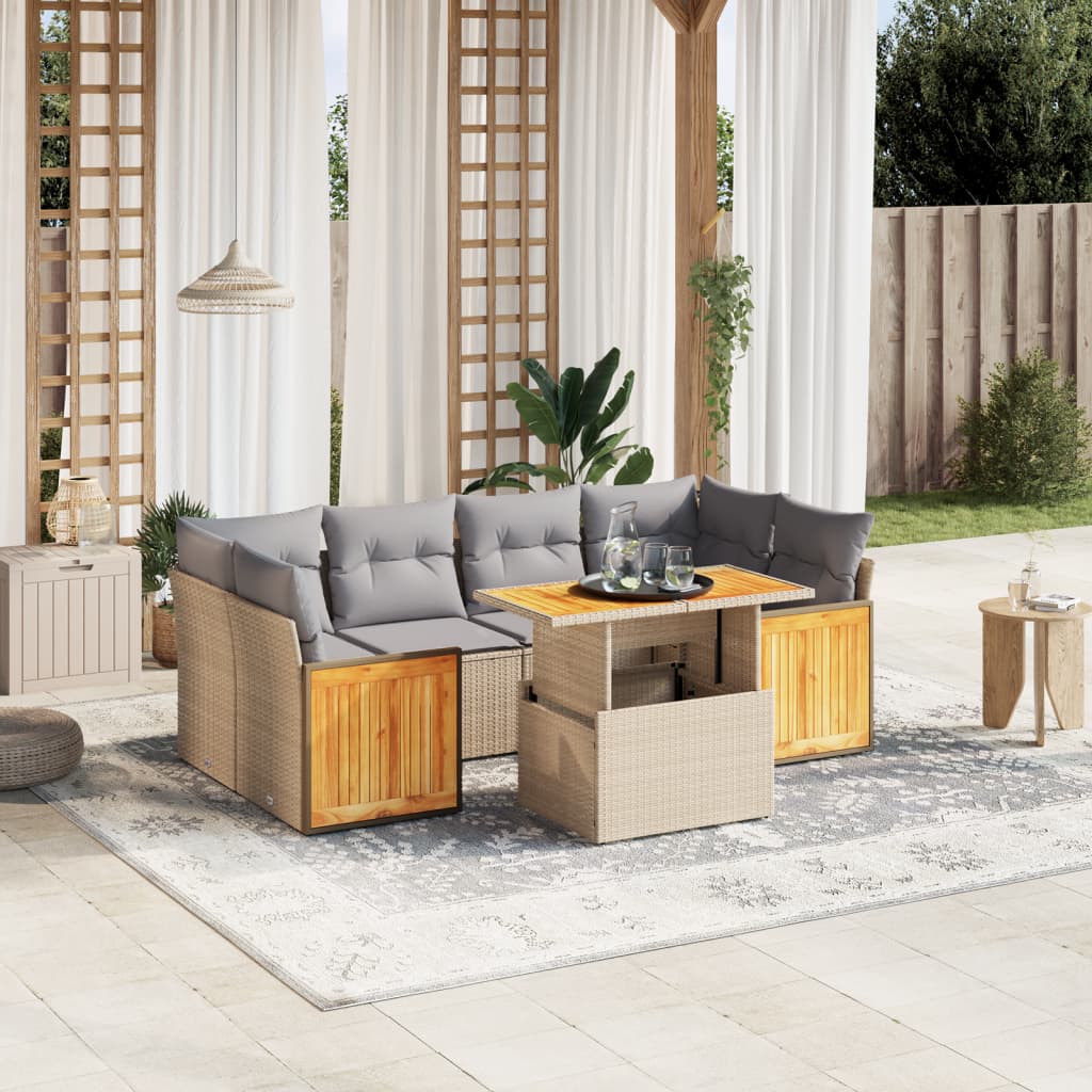 7-delige Loungeset met kussens poly rattan beige is nu te koop bij PeponiXL, paradijselijk wonen!