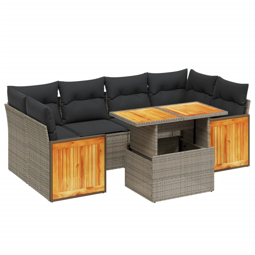 7-delige Loungeset met kussens poly rattan grijs is nu te koop bij PeponiXL, paradijselijk wonen!