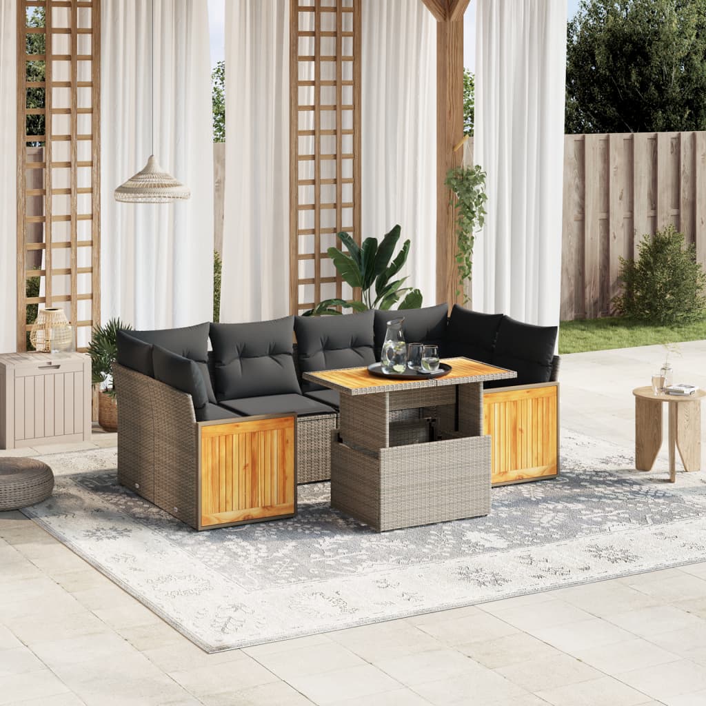 7-delige Loungeset met kussens poly rattan grijs is nu te koop bij PeponiXL, paradijselijk wonen!