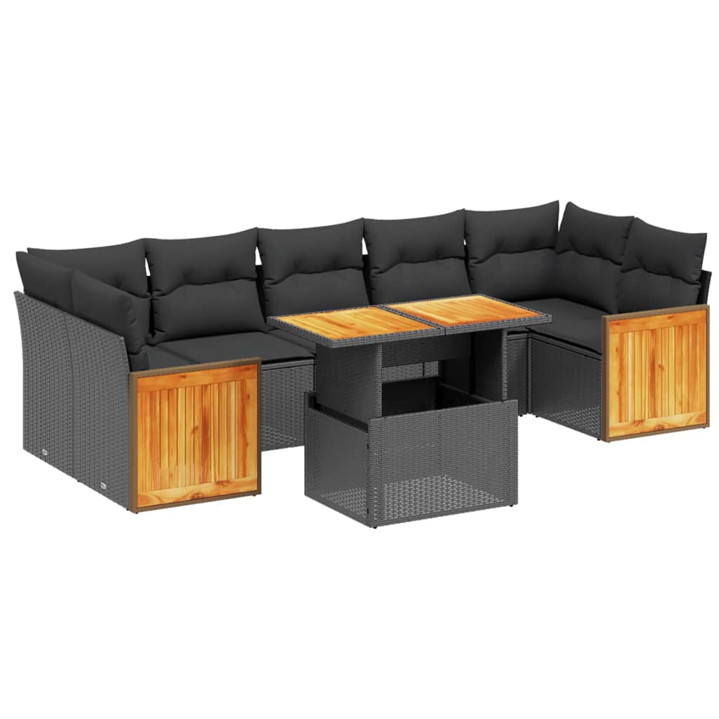 8-delige Loungeset met kussens poly rattan zwart is nu te koop bij PeponiXL, paradijselijk wonen!