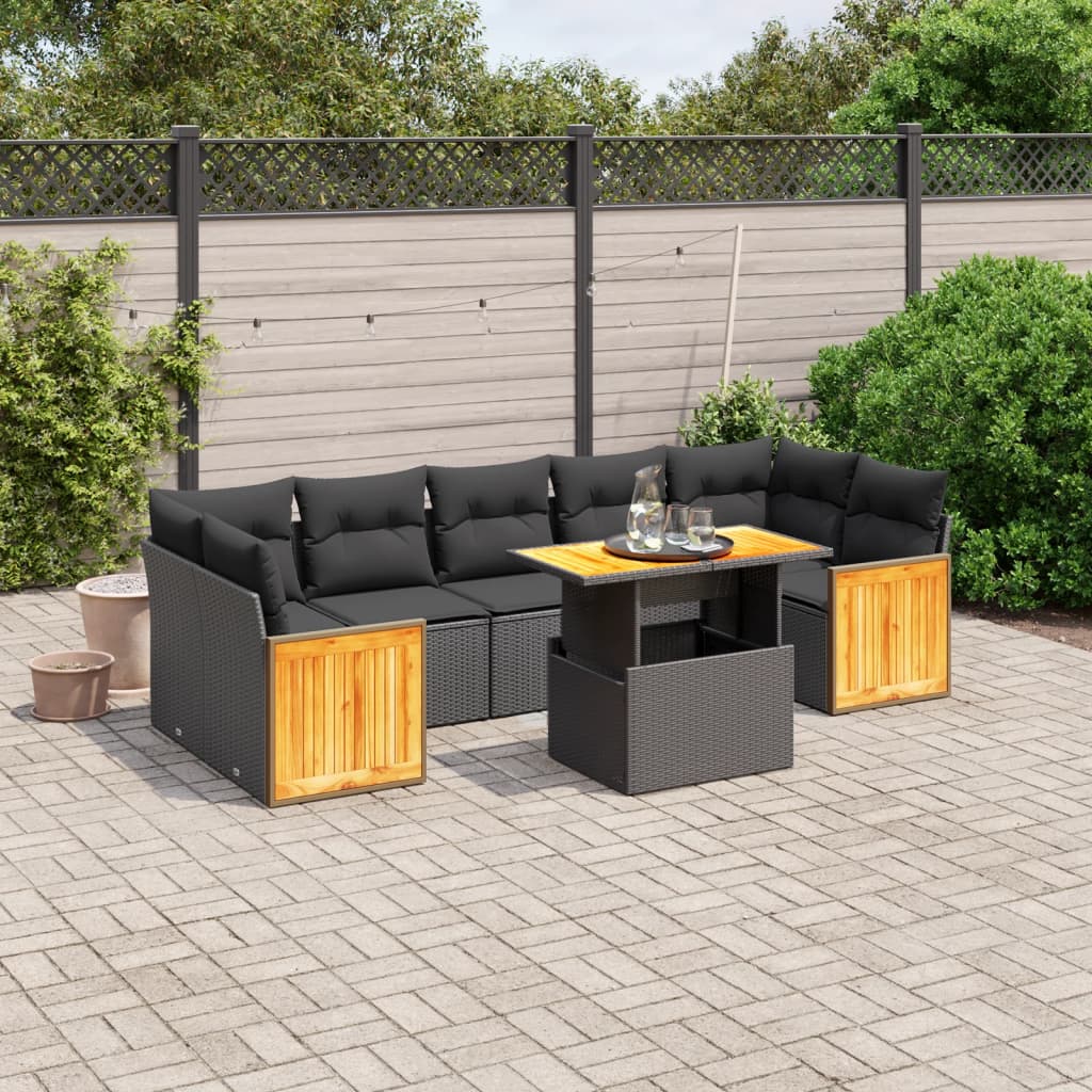 8-delige Loungeset met kussens poly rattan zwart is nu te koop bij PeponiXL, paradijselijk wonen!