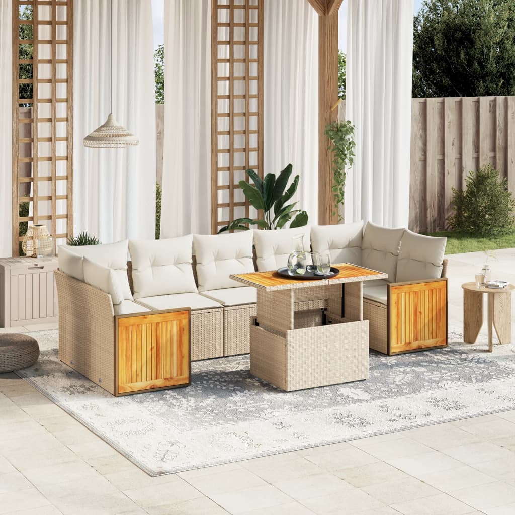 8-delige Loungeset met kussens poly rattan beige is nu te koop bij PeponiXL, paradijselijk wonen!