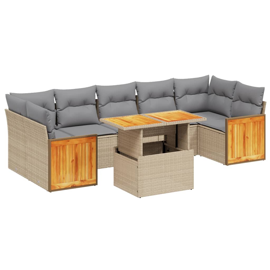 8-delige Loungeset met kussens poly rattan beige is nu te koop bij PeponiXL, paradijselijk wonen!