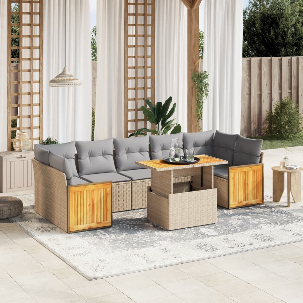 8-delige Loungeset met kussens poly rattan beige is nu te koop bij PeponiXL, paradijselijk wonen!