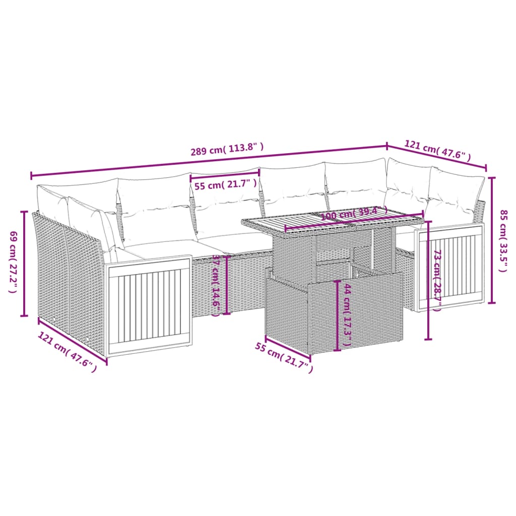 8-delige Loungeset met kussens poly rattan grijs is nu te koop bij PeponiXL, paradijselijk wonen!