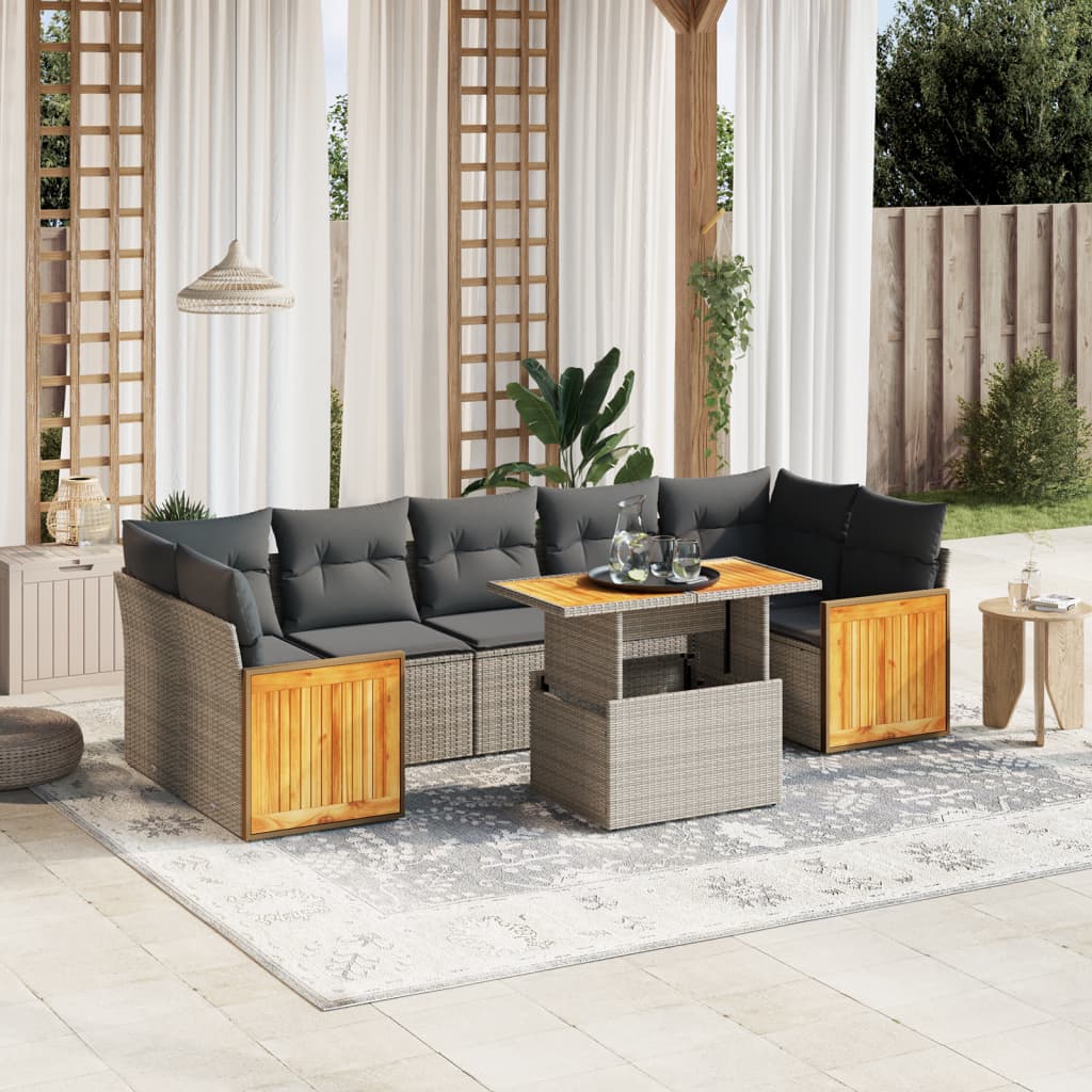 8-delige Loungeset met kussens poly rattan grijs is nu te koop bij PeponiXL, paradijselijk wonen!