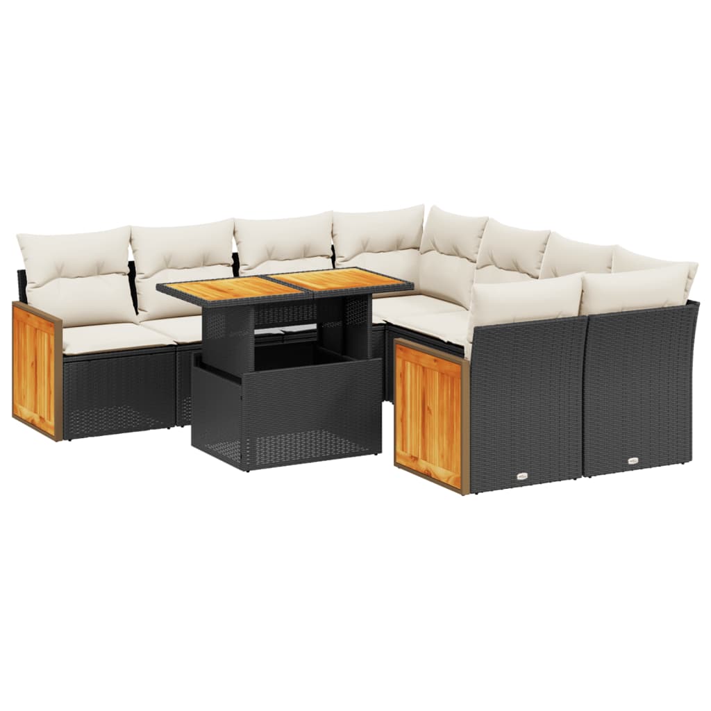 9-delige Loungeset met kussens poly rattan zwart is nu te koop bij PeponiXL, paradijselijk wonen!