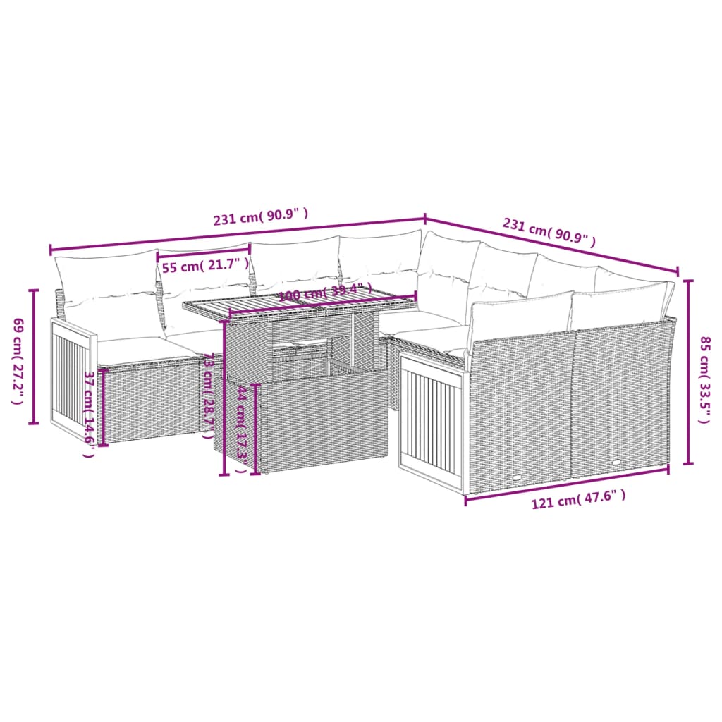 9-delige Loungeset met kussens poly rattan zwart is nu te koop bij PeponiXL, paradijselijk wonen!