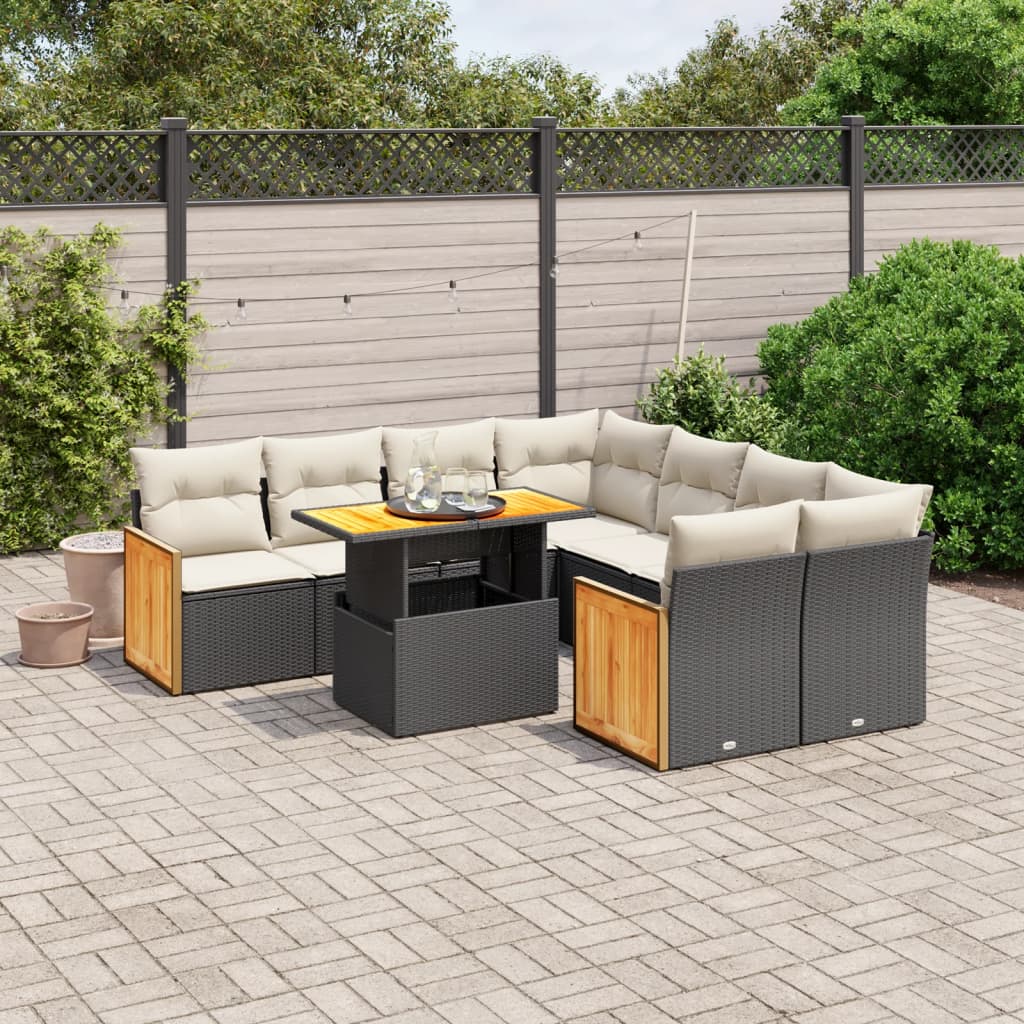 9-delige Loungeset met kussens poly rattan zwart is nu te koop bij PeponiXL, paradijselijk wonen!
