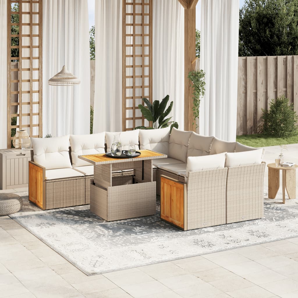 9-delige Loungeset met kussens poly rattan beige is nu te koop bij PeponiXL, paradijselijk wonen!