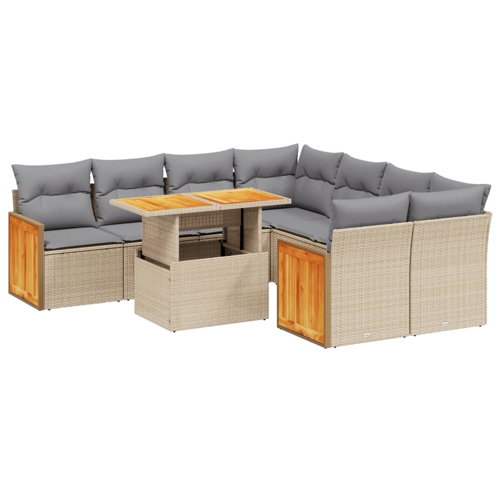 9-delige Loungeset met kussens poly rattan beige is nu te koop bij PeponiXL, paradijselijk wonen!