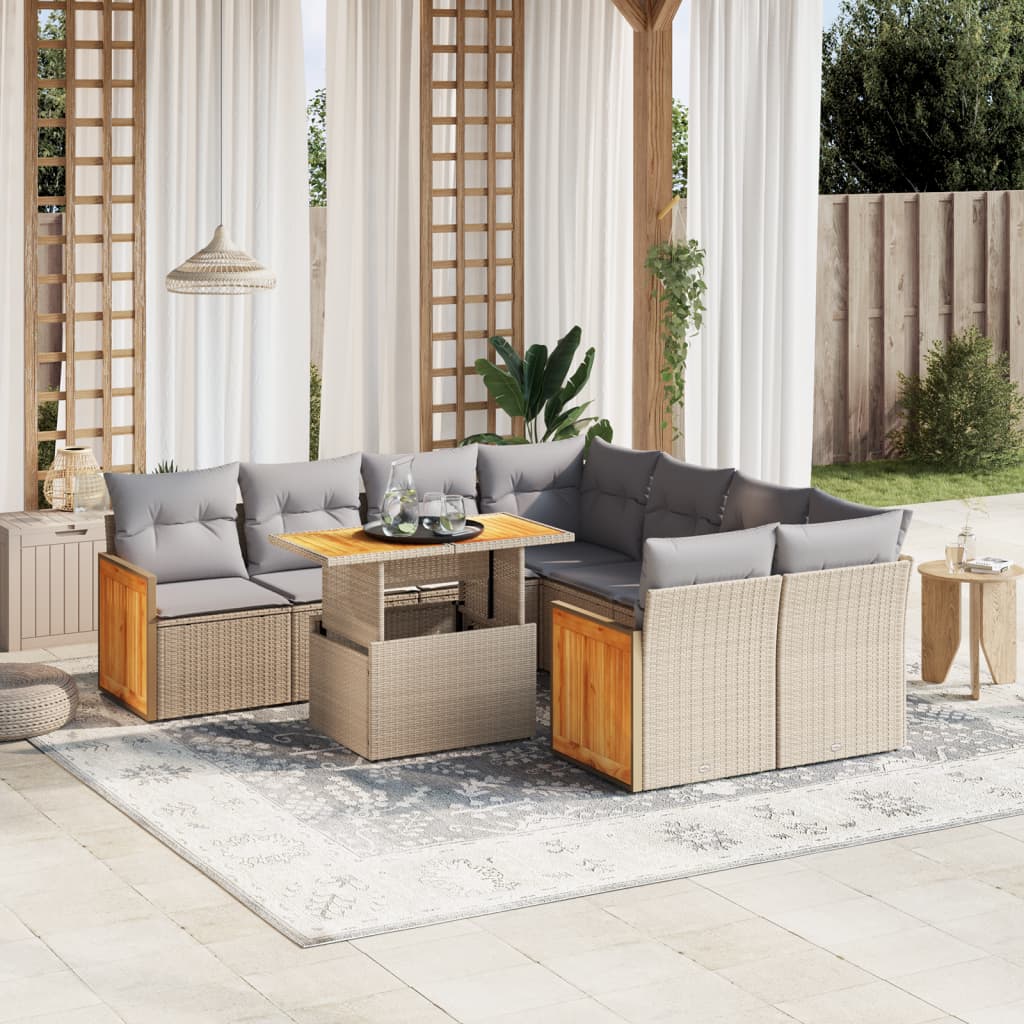 9-delige Loungeset met kussens poly rattan beige is nu te koop bij PeponiXL, paradijselijk wonen!