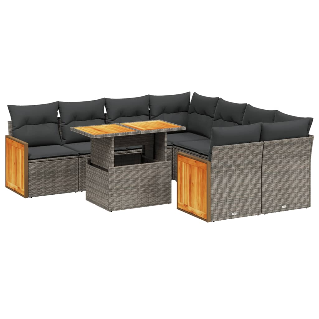 9-delige Loungeset met kussens poly rattan grijs is nu te koop bij PeponiXL, paradijselijk wonen!