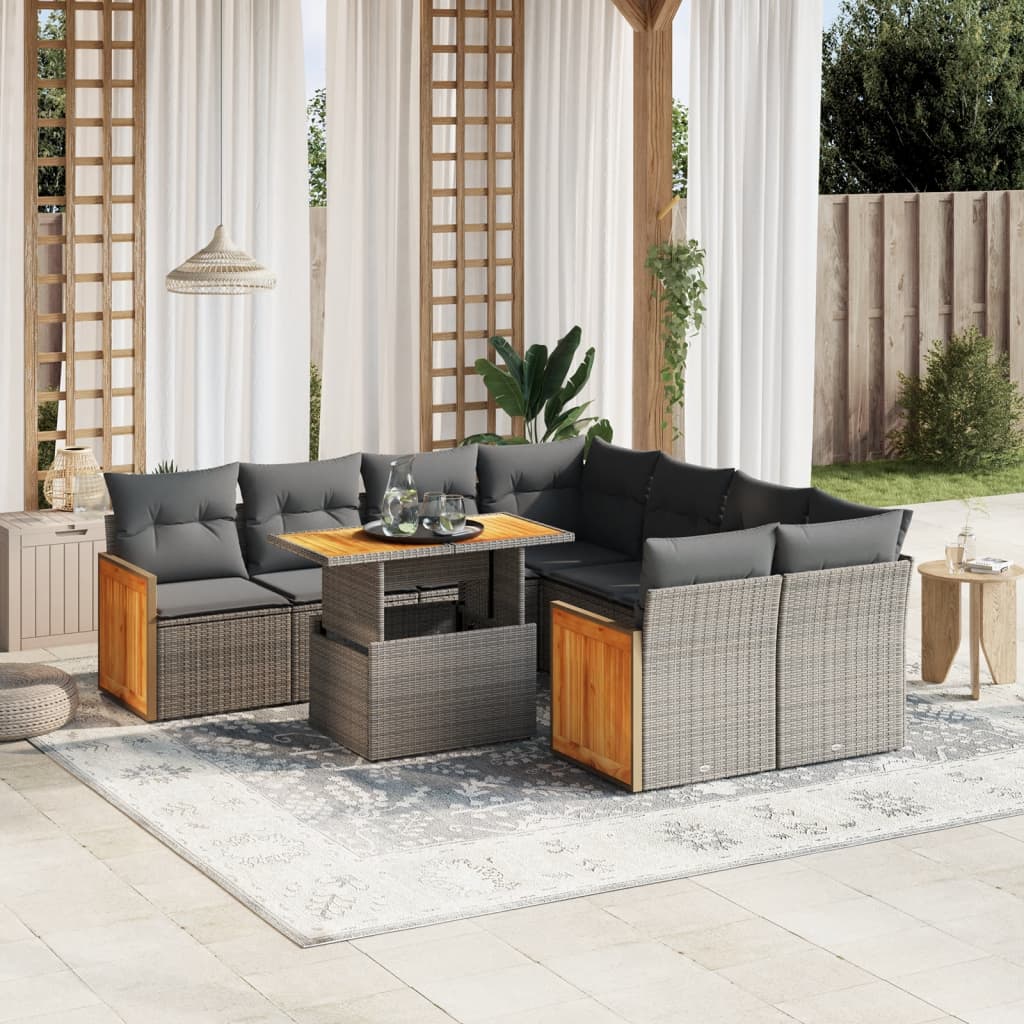9-delige Loungeset met kussens poly rattan grijs is nu te koop bij PeponiXL, paradijselijk wonen!