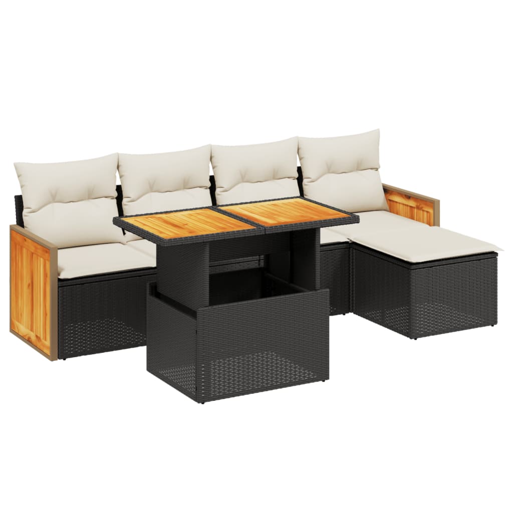 6-delige Loungeset met kussens poly rattan zwart is nu te koop bij PeponiXL, paradijselijk wonen!