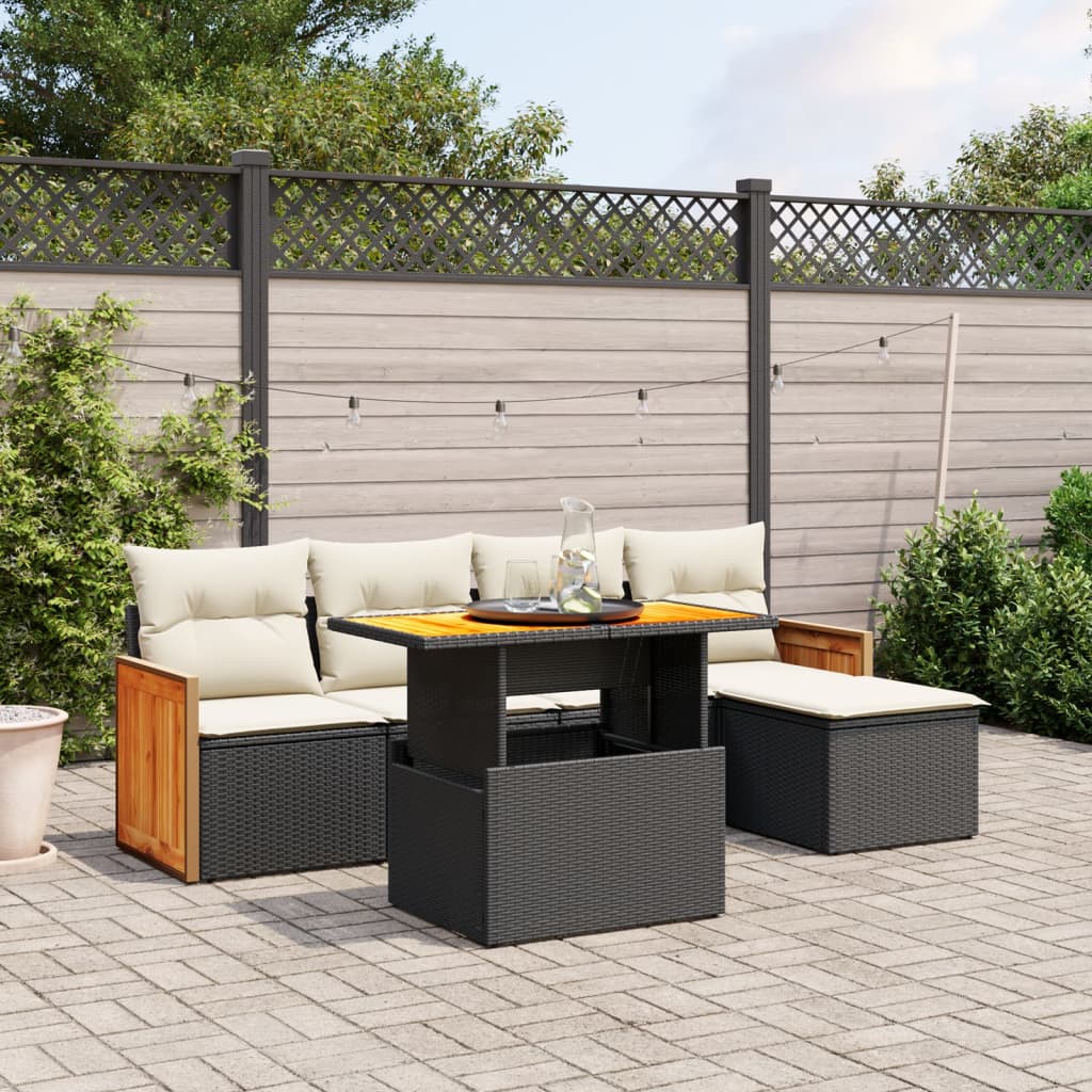 6-delige Loungeset met kussens poly rattan zwart is nu te koop bij PeponiXL, paradijselijk wonen!