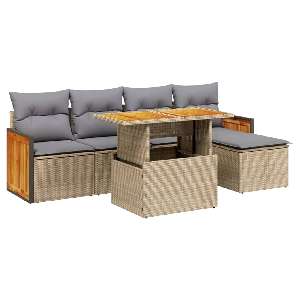 6-delige Loungeset met kussens poly rattan beige is nu te koop bij PeponiXL, paradijselijk wonen!