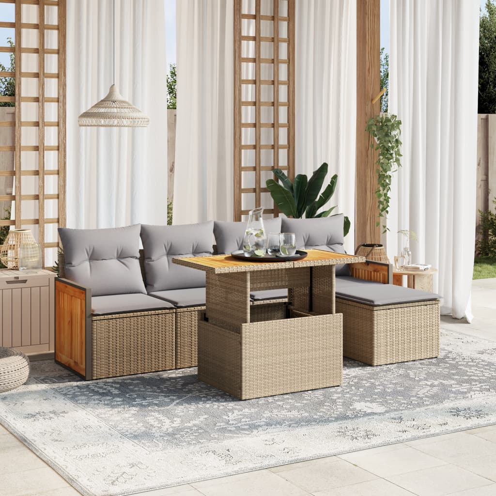 6-delige Loungeset met kussens poly rattan beige is nu te koop bij PeponiXL, paradijselijk wonen!