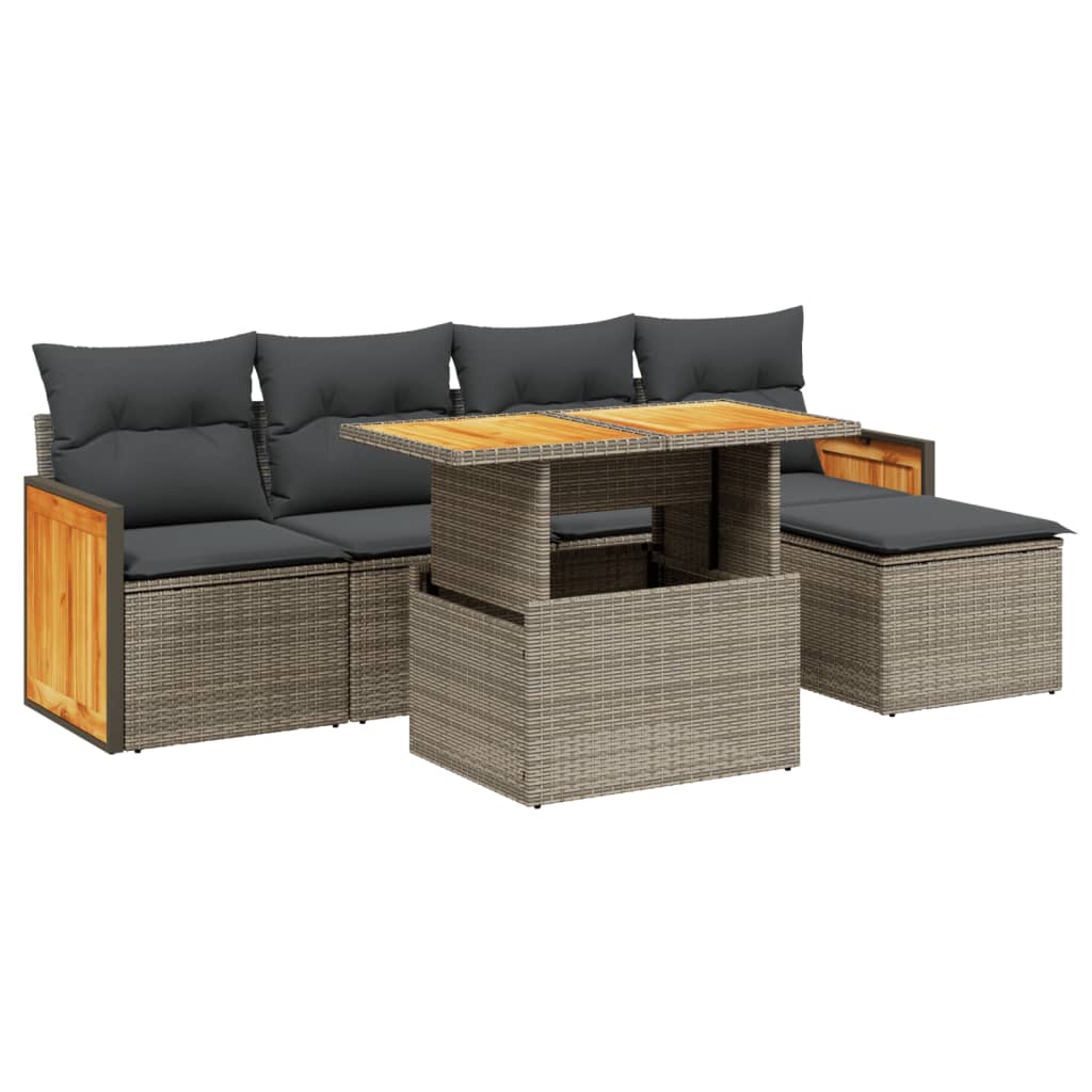 6-delige Loungeset met kussens poly rattan grijs is nu te koop bij PeponiXL, paradijselijk wonen!
