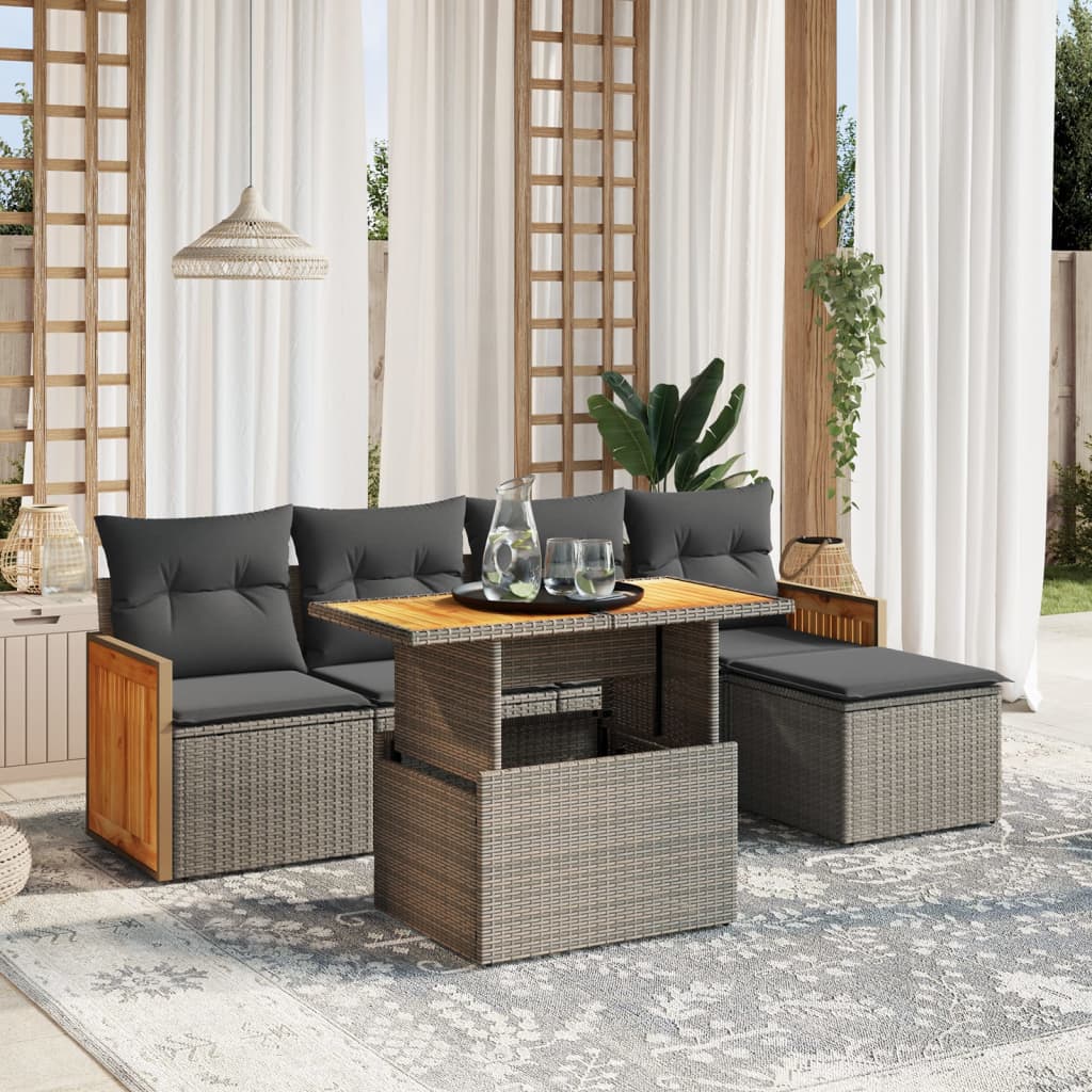 6-delige Loungeset met kussens poly rattan grijs is nu te koop bij PeponiXL, paradijselijk wonen!