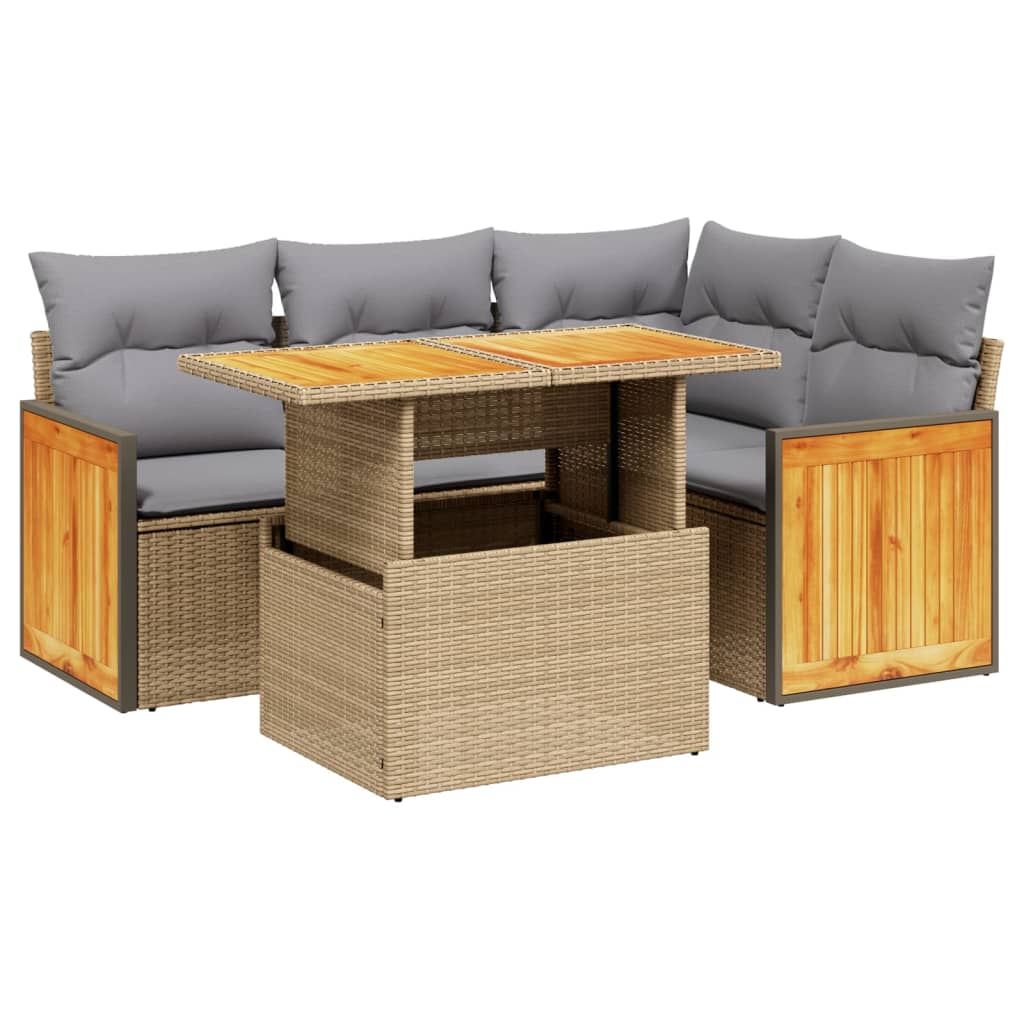 5-delige Loungeset met kussens poly rattan beige is nu te koop bij PeponiXL, paradijselijk wonen!