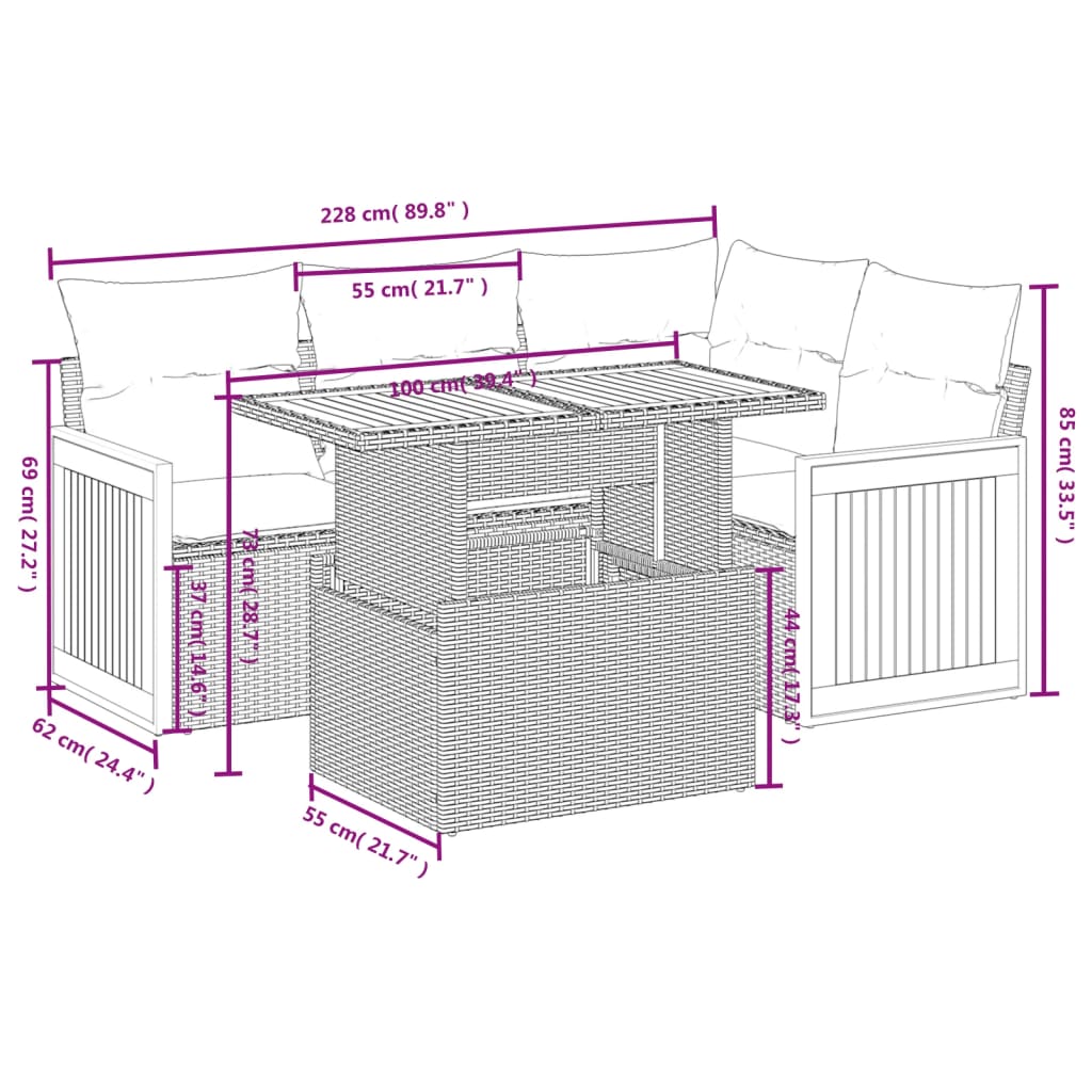 5-delige Loungeset met kussens poly rattan beige is nu te koop bij PeponiXL, paradijselijk wonen!