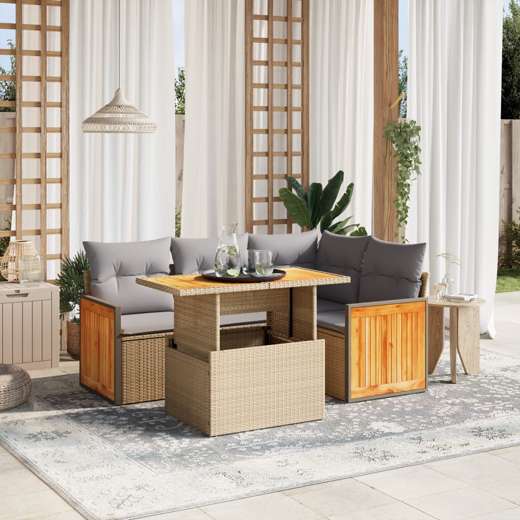 5-delige Loungeset met kussens poly rattan beige is nu te koop bij PeponiXL, paradijselijk wonen!