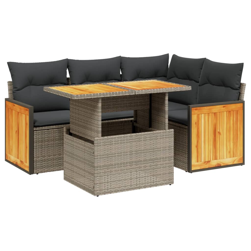 5-delige Loungeset met kussens poly rattan grijs is nu te koop bij PeponiXL, paradijselijk wonen!