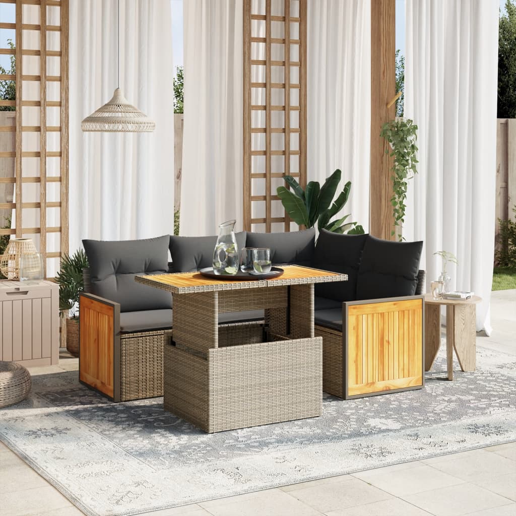 5-delige Loungeset met kussens poly rattan grijs is nu te koop bij PeponiXL, paradijselijk wonen!