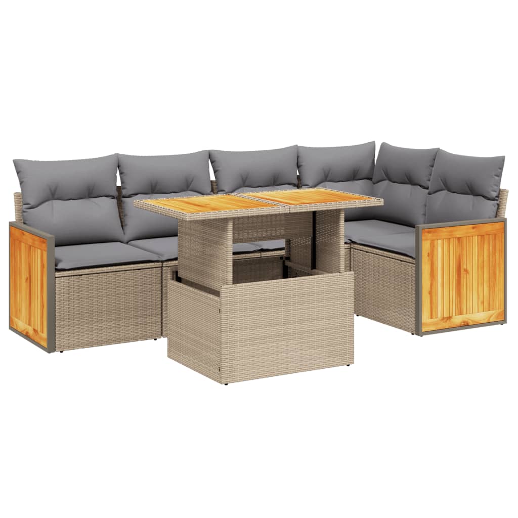 6-delige Loungeset met kussens poly rattan beige is nu te koop bij PeponiXL, paradijselijk wonen!