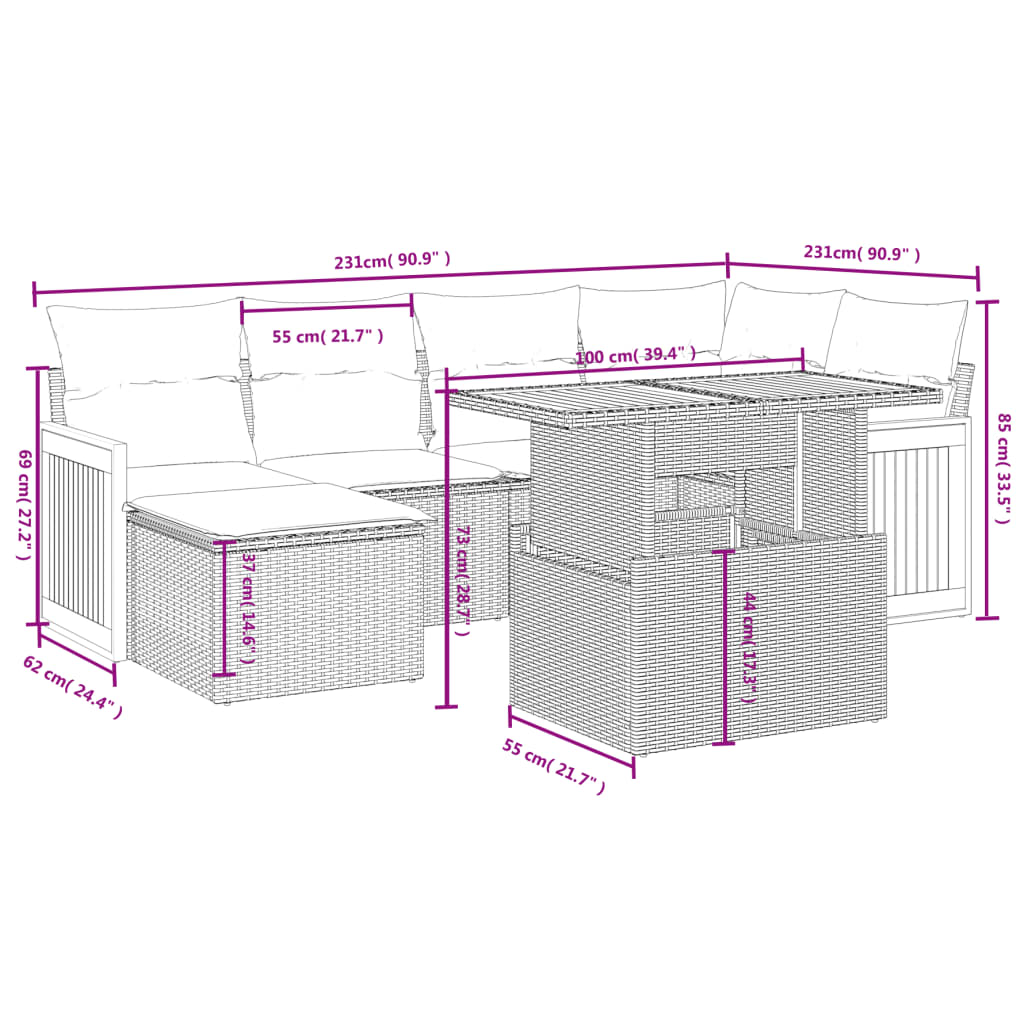 6-delige Loungeset met kussens poly rattan beige is nu te koop bij PeponiXL, paradijselijk wonen!