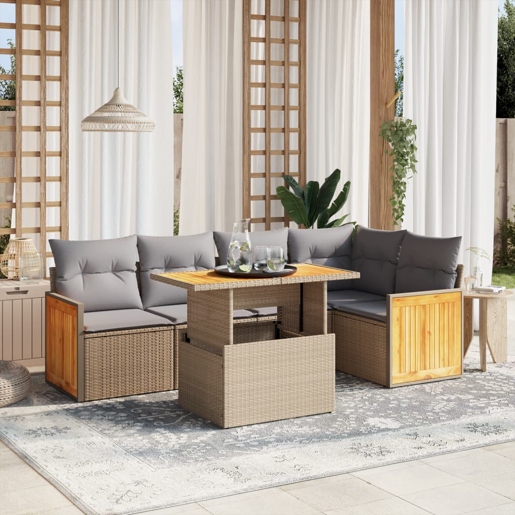 6-delige Loungeset met kussens poly rattan beige is nu te koop bij PeponiXL, paradijselijk wonen!