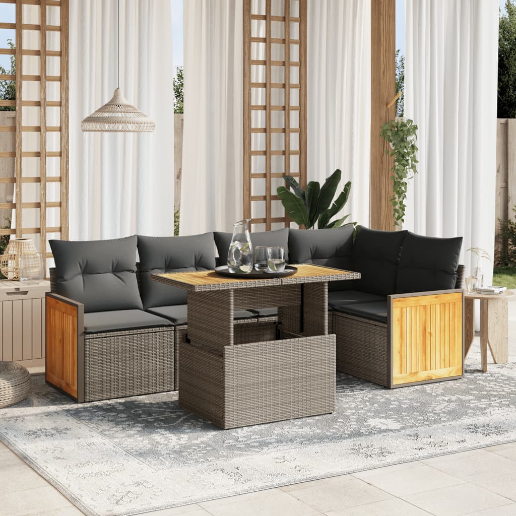 6-delige Loungeset met kussens poly rattan beige is nu te koop bij PeponiXL, paradijselijk wonen!
