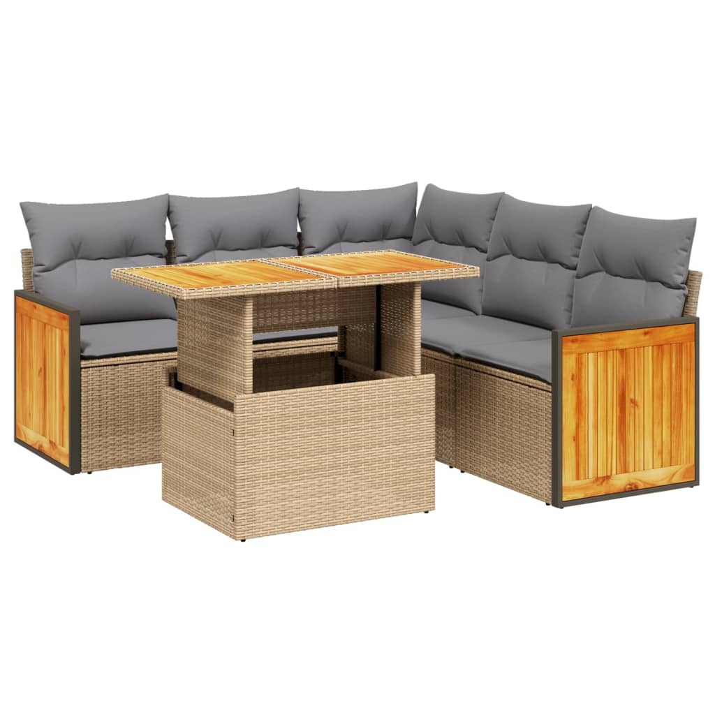 6-delige Loungeset met kussens poly rattan beige is nu te koop bij PeponiXL, paradijselijk wonen!
