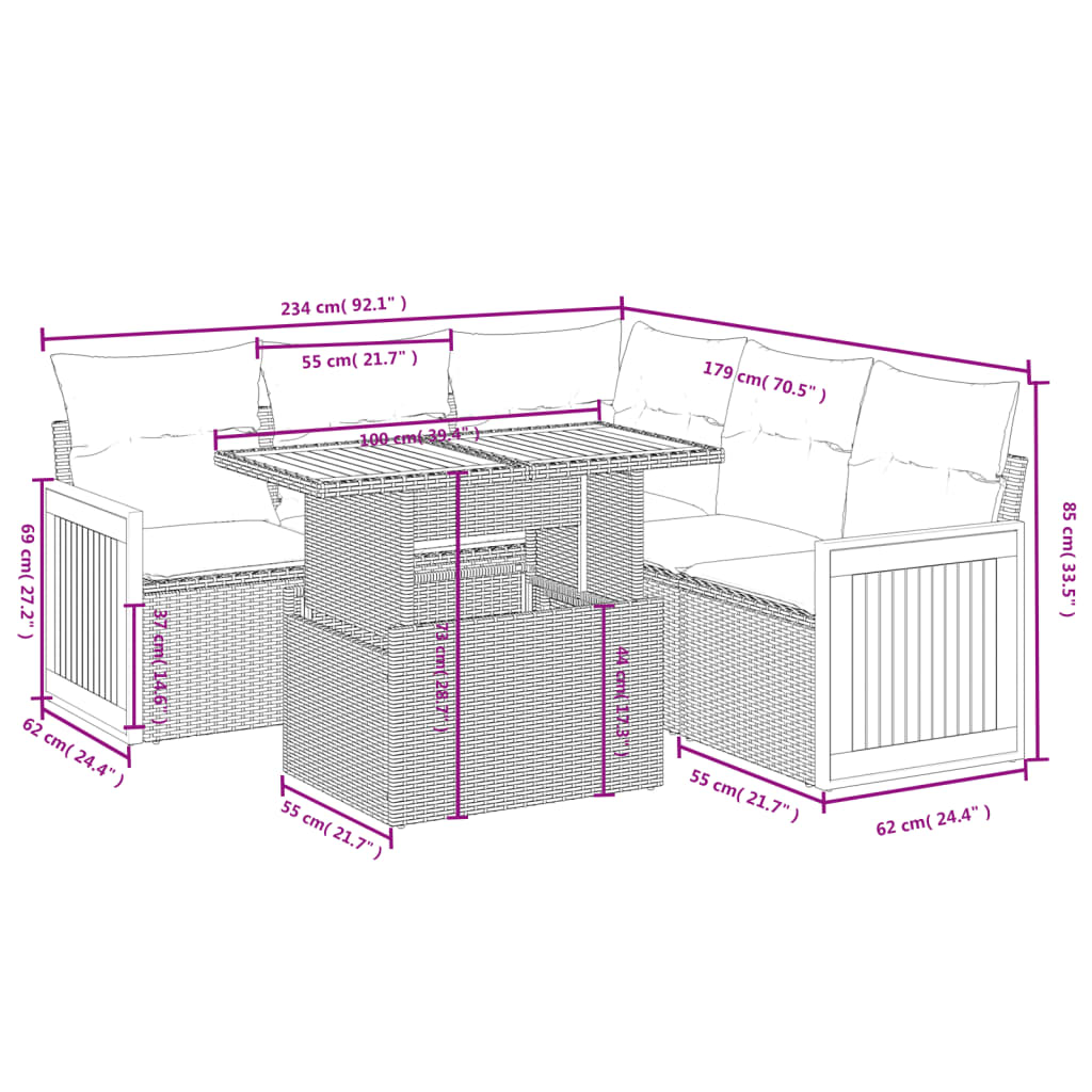 6-delige Loungeset met kussens poly rattan beige is nu te koop bij PeponiXL, paradijselijk wonen!