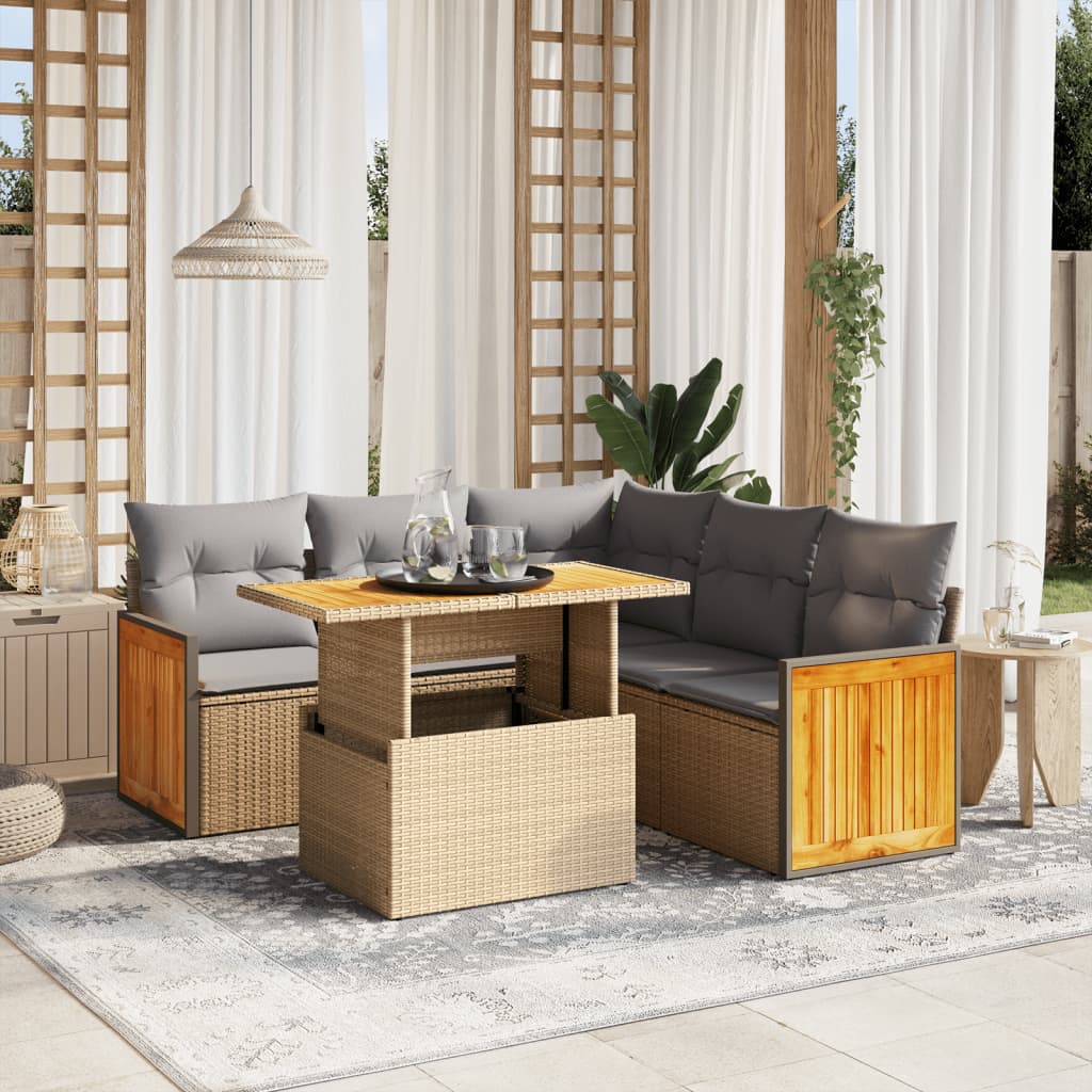 6-delige Loungeset met kussens poly rattan beige is nu te koop bij PeponiXL, paradijselijk wonen!