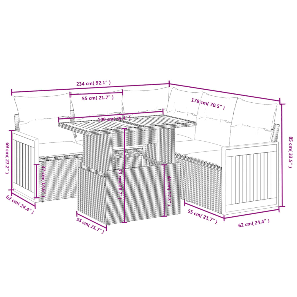 6-delige Loungeset met kussens poly rattan beige is nu te koop bij PeponiXL, paradijselijk wonen!
