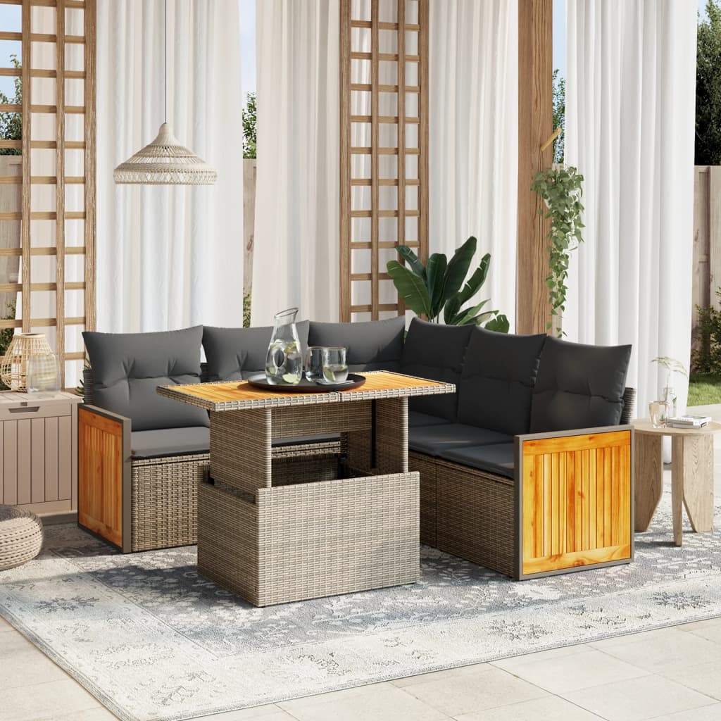 6-delige Loungeset met kussens poly rattan beige is nu te koop bij PeponiXL, paradijselijk wonen!