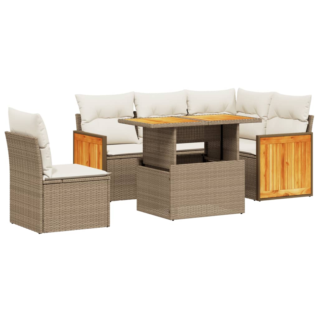6-delige Loungeset met kussens poly rattan beige