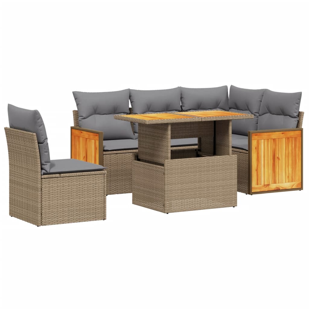 6-delige Loungeset met kussens poly rattan beige is nu te koop bij PeponiXL, paradijselijk wonen!