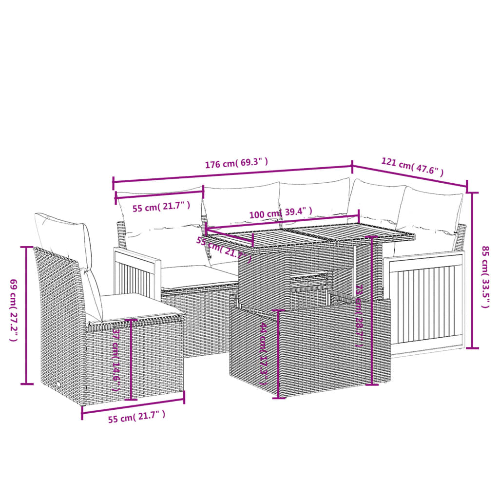 6-delige Loungeset met kussens poly rattan beige is nu te koop bij PeponiXL, paradijselijk wonen!