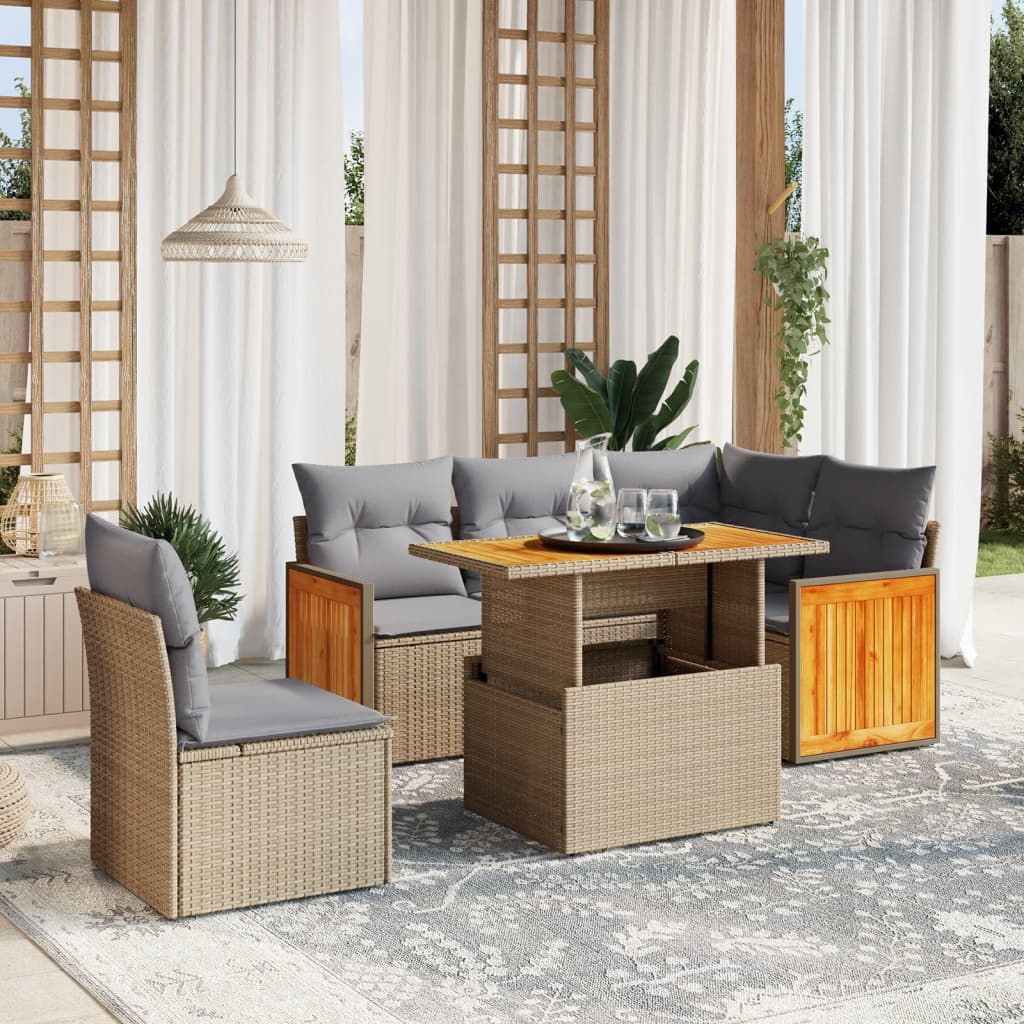 6-delige Loungeset met kussens poly rattan beige is nu te koop bij PeponiXL, paradijselijk wonen!