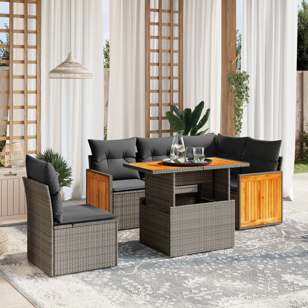 6-delige Loungeset met kussens poly rattan beige is nu te koop bij PeponiXL, paradijselijk wonen!