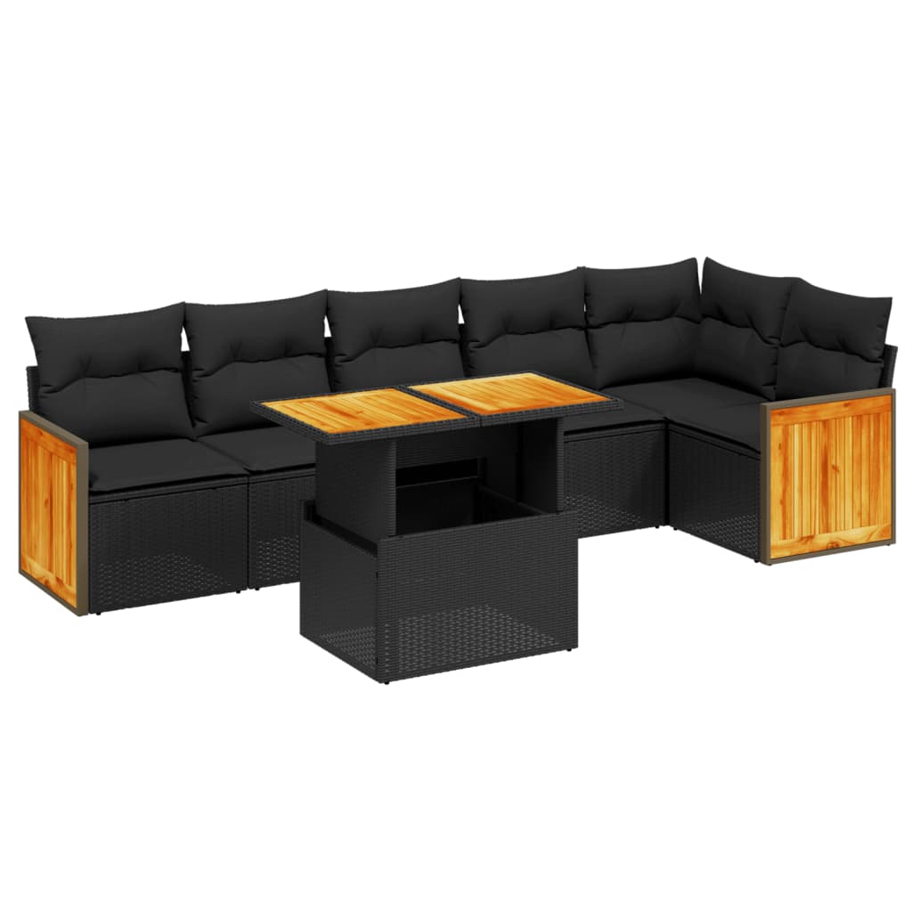 7-delige Loungeset met kussens poly rattan zwart is nu te koop bij PeponiXL, paradijselijk wonen!
