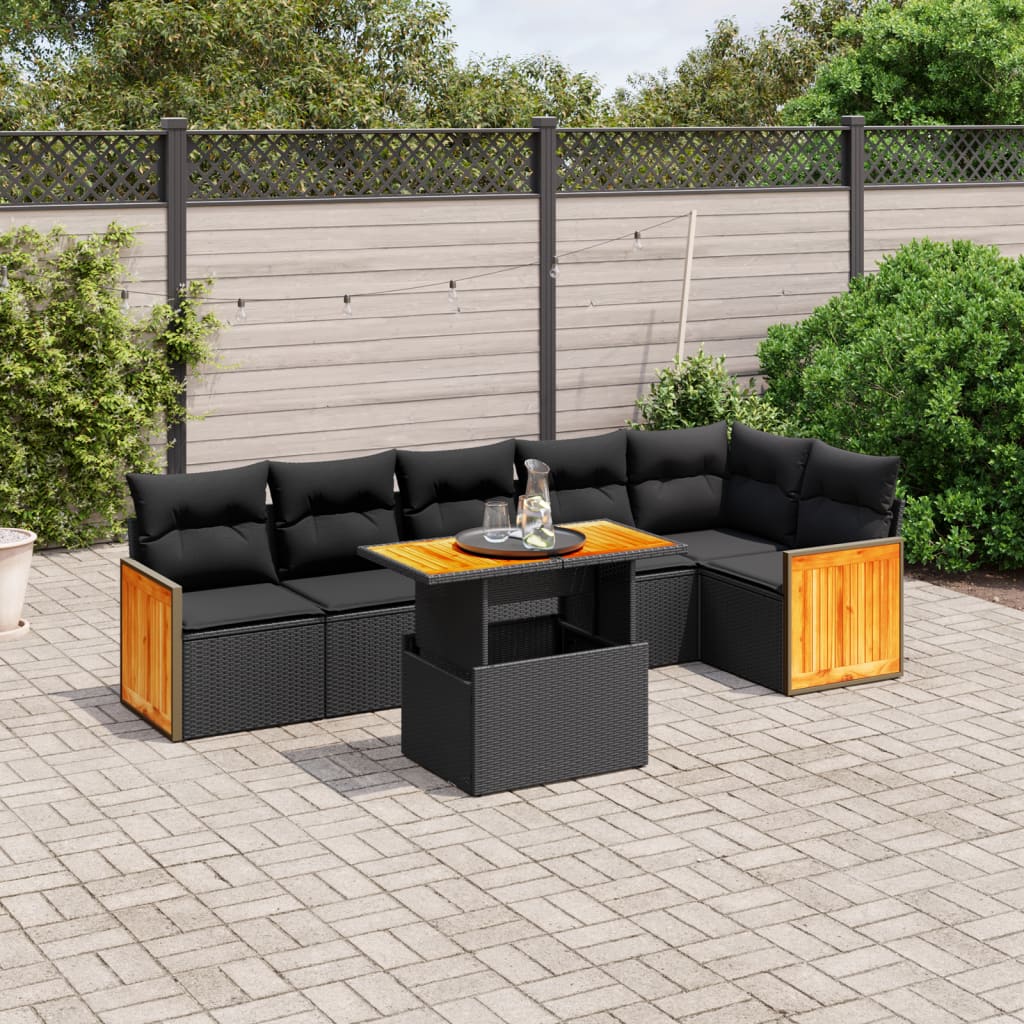 7-delige Loungeset met kussens poly rattan zwart is nu te koop bij PeponiXL, paradijselijk wonen!