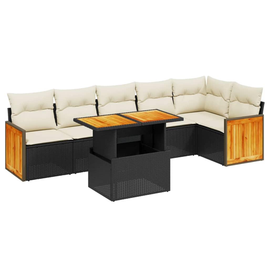 7-delige Loungeset met kussens poly rattan zwart is nu te koop bij PeponiXL, paradijselijk wonen!